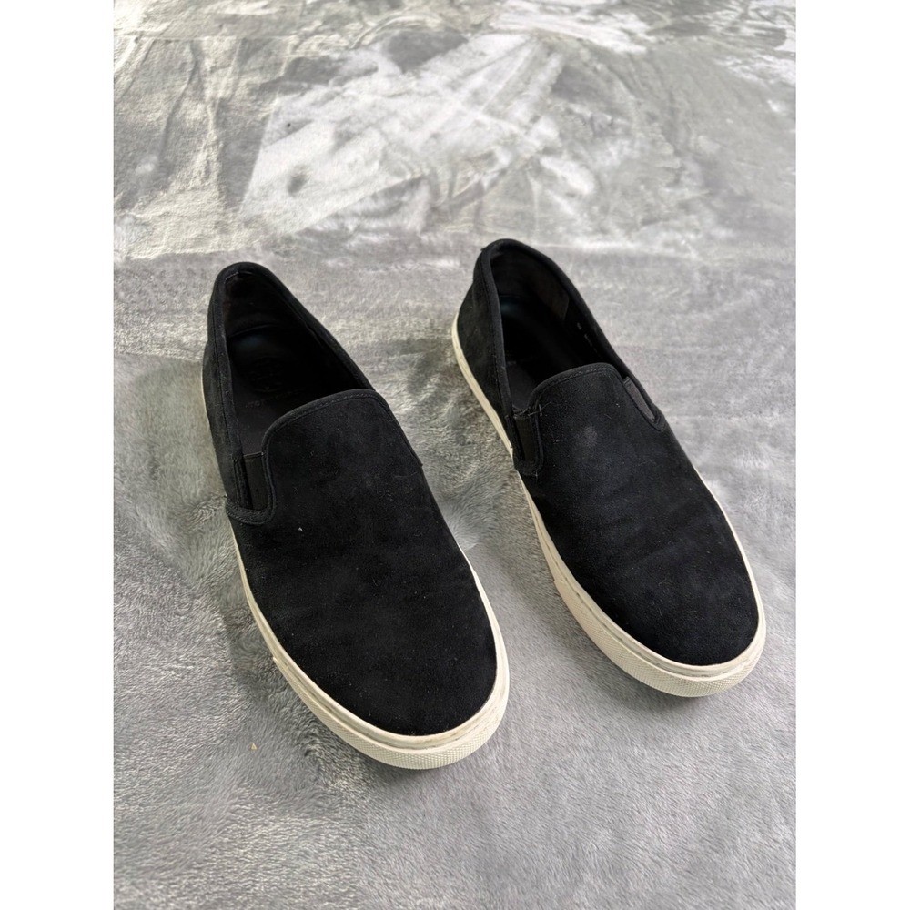 Tory Burch TRVL LITE Women's Size 8M Black Suede Slip On Sneakers Gold Logo Low
